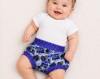 Back The BLUE Bummies/Baby Shorts/Thin Blue Line Law Enforcement Bummies/Newborn-Toddler Back the Blue Shorties/Diaper Cover/Bloomers
