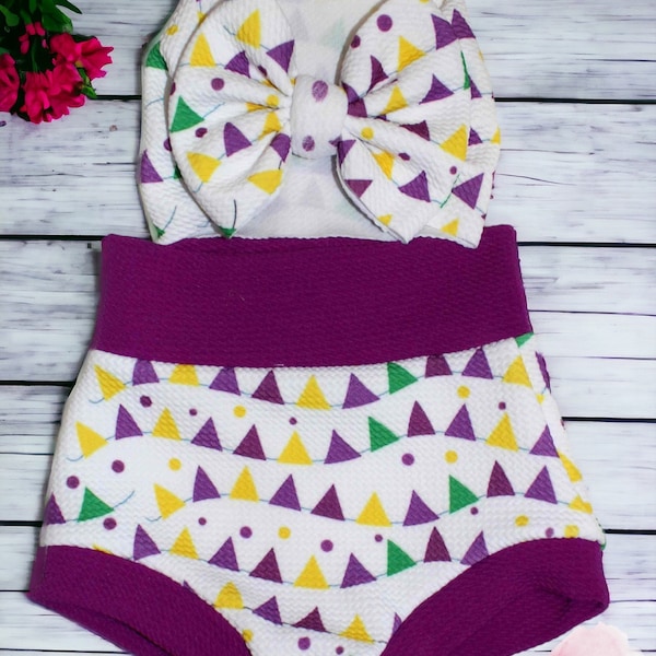 Karneval Baby Bummie und Schleife Kopftuch/Kleinkind Bummies/Baby Diaper Cover/Louisiana Baby/erste Karneval Outfit/Karneval Flaggen