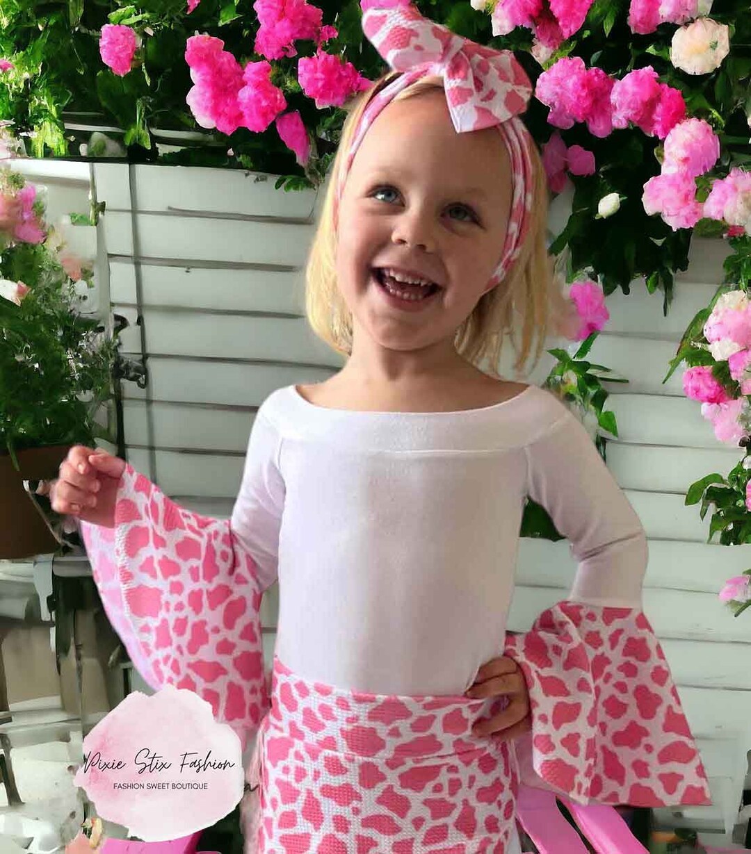 Justaucorps manches cloche vache rose/Justaucorps manches cloche