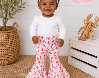 CRAWFISH Bell Bottoms/Baby Girl Crawfish Pants/Crawfish Boil/Crawfish Bell Bottoms/First Crawfish Boil/Baby Girl Crawfish Bell Bottoms