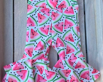 Watermelon Bell Bottoms/Baby Bell Bottoms/Watermelon Bow/Ultra Flare Watermelon Bells Bottoms Baby Girl/Toddler Girl