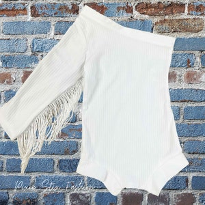 One Shoulder Fringed Leotard/Baby Girl Leotard/One Shoulder Leotard/Girl's Western Leotard/Western Shirt/Cowgirl Fringe Sleeve Leotard