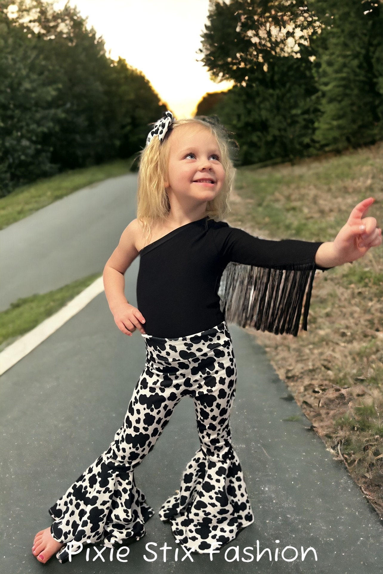 Black One Shoulder Fringed Leotard/Baby Girl Leotard/One Shoulder Leotard w/Fringe Sleeve