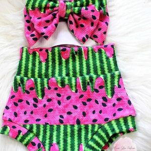 One In a Melon Baby Girl Bummies/Watermelon Drip Bummies/High Waisted Baby Bummies/First Birthday Outfit/Watermelon Birthday Outfit