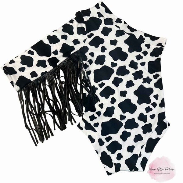 Cow Spots Western One Shoulder Leotard/Baby Girl Leotard/Fringed Cowhide One Shoulder Leotard/Girl's Western Leotard/Cowgirl Rodeo Leotard