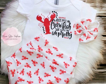 Conjunto de 3 piezas "Solo pela mi cangrejo" y "dime que soy bonita"/Conjunto de cangrejo de río/Camisa infantil para hervir cangrejo de río/Lazo de cangrejo de río/Pantalones cortos de cangrejo de río/Cangrejo de río