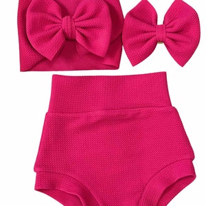 Hot Pink Bummies  and Bow/Girls Pink Bummies/Fushia Bummies/Solid Bummies/Hot Pink Bow/Baby Bow/Baby Bummies/High Waisted Bummies/Pink Bummy