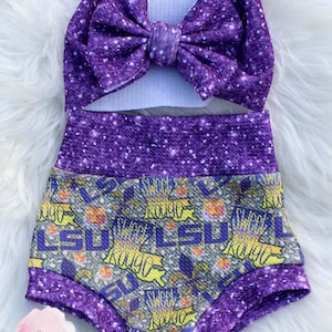 LSU Baby Bummies/Sweet Baton Rouge Bummies/Sports Bummies/LSU Baby/High Waisted Baby Bummies/Louisiana Baby Shorties/Diaper Cover