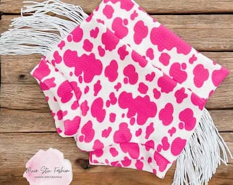 Hot Pink Cow Bummies/Fringed Baby Bummies/ Baby Girl Western Outfit/Baby Cow Outfit/Baby Girl Rodeo Outfit/Western Fringe Bummies
