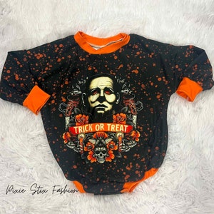 Trick or Treat Halloween Sweater Romper/Baby Romper/Toddler Romper/Sweater Romper/Horror/ Long Sleeve Romper/Gender Neutral Halloween Romper