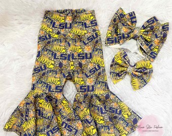 LSU Baby Mädchen Schlaghosen / süße Baton Rouge Ultra Flare Schlaghosen / LSU Baby / Spieltag Outfit / Tiger Outfit / LSU Baby Mädchen Outfit