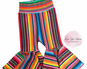 Mexican Serape Baby Girl Bell Bottoms/Infant-Toddler Serape Pants/Bell Bottoms/Cinco De Mayo Party/Taco Tuesday Baby Set/Rainbow Serape