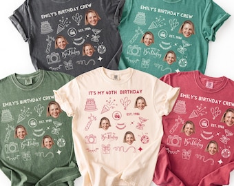 Personalized 40th Birthday Photo Shirt, Face Party Tee, Custom Picture T-Shirt: Name Matching Party Group TShirt Gifts, Vintage 1986 Bday