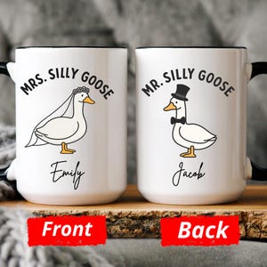 Mr. And Mrs Silly Goose ウェディングマグ エンゲージメントコーヒーマグ カップルへの面白い新婚ギフト 夫へのギフト 婚約者へのプレゼント 彼女へのプレゼント