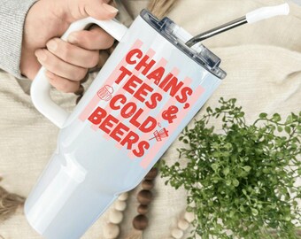 Funny Disc Golf Stainless Steel Tumbler: 20oz/40oz Outdoor Sport Hydration, Preppy Striped