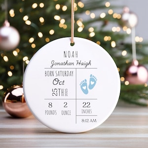 Personalized Birth Announcement Ornament, Custom Newborn Baby Birth Stats Keepsake, Customized Baby Shower Gift, Nursery Decor Present