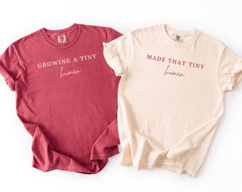 Pregnancy Announcement Shirt Custom New Dad Future Mom Maternity Reveal Tee Baby Pregnant Parents Gift Valentine Growing a Tiny Human Shirt