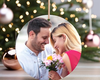 Adorno con foto personalizado, adorno navideño personalizado, adornos para parejas, adornos navideños, adorno con foto, adorno de cerámica personalizado