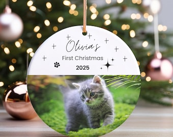 Cats First Christmas Ornament, Personalized Cat Ornament, Custom Photo Ornament Pet First Christmas Ornament Kitten First Christmas Ornament