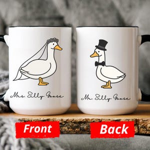 Mr. & Mrs Silly Goose ウェディングマグ エンゲージメントコーヒーマグ カップルへの面白い新婚ギフト 夫へのギフト 婚約者へのプレゼント 彼女へのプレゼント
