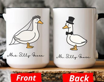 Taza de boda de Sr. y Sra. Silly Goose, taza de café de compromiso, divertido regalo para recién casados, regalo para parejas, regalo para el futuro esposo, regalo para la prometida, regalo para ella