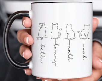Tazza personalizzata con nome a forma di gatto, regalo tazza personalizzata a forma di gatto, regalo unico per gli amanti dei gatti, regalo per i proprietari di gatti, regalo per la famiglia, tazza da caffè per gli amanti degli animali domestici per lei