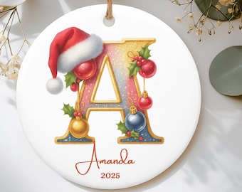 Buchstabe Namensverzierung, 2025 Familienverzierung, Benutzerdefinierte Anfangsverzierung, personalisierter Verzierungsname, Familienweihnachtsverzierung, Weihnachtsandenken Geschenk