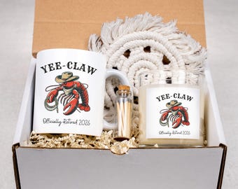 Retirement Gift Box, Funny Care Package, Mug Candle Set Box, Retired Gift Basket for Nurse Police Firefighter, Yee Claw, Farewell Party