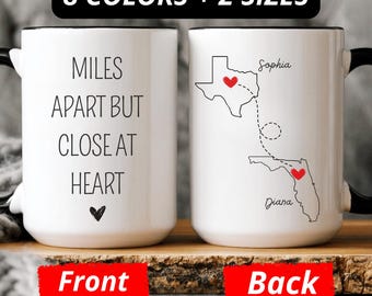 Miles Apart But Close In Heart Kaffemugg, Presentmugg för stater, Personlig långdistansmugg, Långdistansvänskapsmugg för att flytta bort