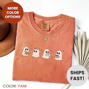 Comfort Colors® Bookish Ghost Shirt, süßes Halloween Lese T-Shirt, gruseliges Buch-Liebhaber Shirt, Ghost Kaffee Shirt, lustiges Herbst Lehrer T-Shirt Geschenk