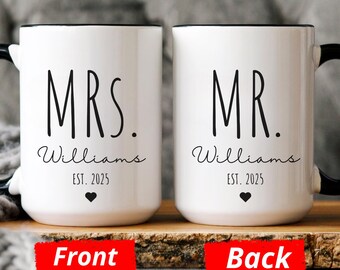 Personalized Mr & Mrs Coffee Mugs, Personalized Engagement Gifts, Custom Wedding Mugs, Wedding Gifts for Couple, Bridal Shower Gifts for Her