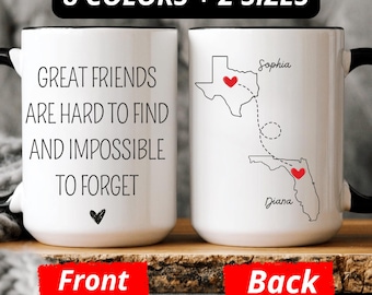 Caneca de presente de estado para estado, caneca personalizada para amizade à distância, presente de aniversário para melhor amiga à distância, caneca com saudades de você, presente para irmãs de alma