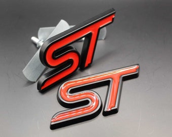 Front Grille & Rear Boot Back ST Badge Set For Ford Letters Emblem RED BLACK