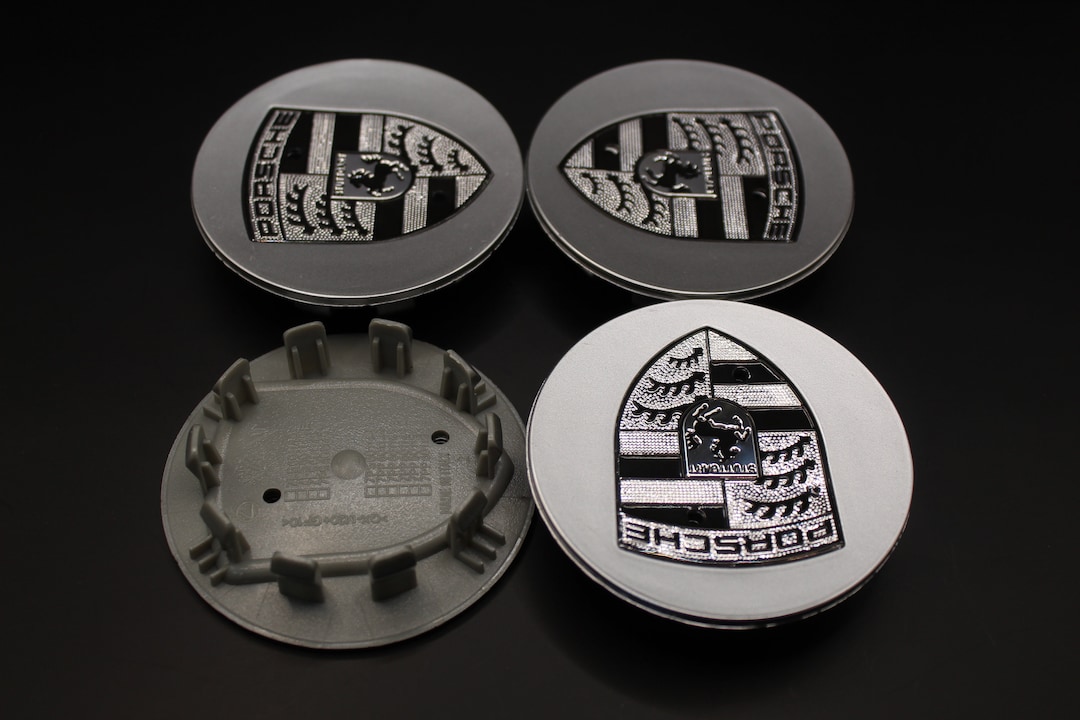 76mm Silver Wheel Center Caps Fits Porsche Black/silver Badge Etsy