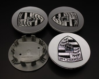 76mm Silver Wheel Center Caps Fits Porsche Black/Silver Badge