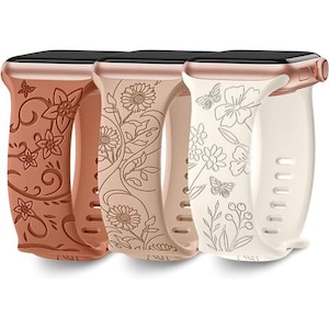Floral Engraved Silicone Watch Band for Apple Watch: Waterproof Wristband
