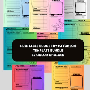 Printable Budget by Paycheck Template, Instant Download, Multicolor Choices