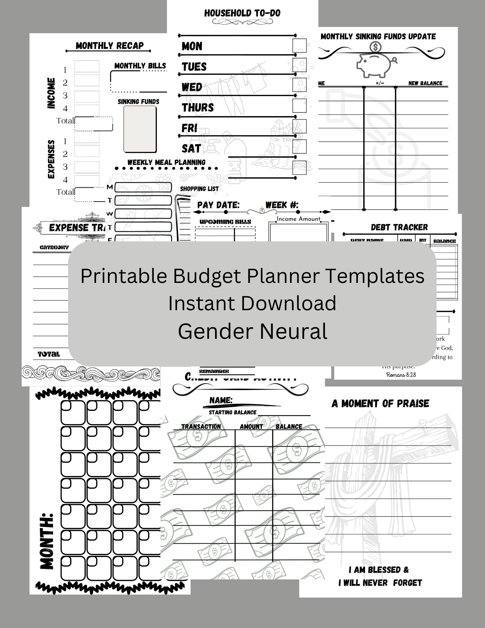 Printable Budget Planner Templates, Instant Download, Digital, Black ...