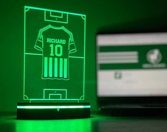 Custom Soccer jersey Wooden Stand Acrylic LED Night Lamp, Personalized Sport fans,football Led lamp,Sport lover Gift, Birthday Gift, Soccer