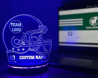 Custom football helmet Wooden Stand  Acrylic LED Night  Lamp, Personalized Sport NFL, football  lover Lamp, Birthday Gift, personalized lamp