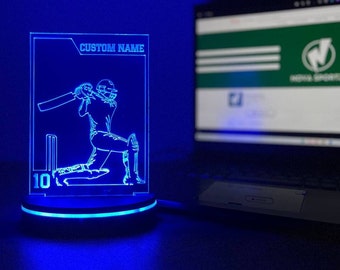 Custom Cricket Wooden Stand Acrylic LED Night Lamp, Personalized Sport, Cricket Fan Lamp, Sport lover Gift, Birthday Gift, Custom Name lamp