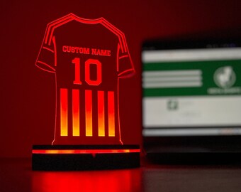 Custom Soccer jersey Wooden Stand Acrylic LED Night Lamp, Personalized Sport fans, football Led lamp,Sport lover Gift, Birthday Gift, Soccer