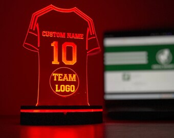 Custom Soccer Team  jersey Wooden Stand Acrylic LED Night Lamp, Personalized Sport fans, football Led lamp,Sport lover Gift, Birthday Gift