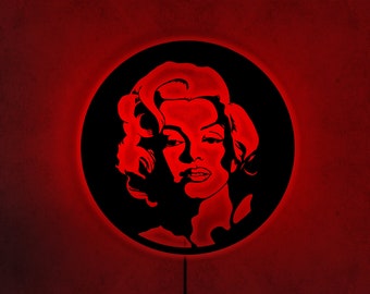 Marilyn Monroe kunst aan de muur met LED-verlichting, Marilyn Monroe houten muurbord, Marilyn Monroe RGB LED-lichtbord, kerstcadeau, verjaardagscadeau