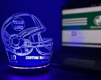 Custom football helmet Wooden Stand  Acrylic LED Night  Lamp, Personalized Sport fan, football  lover Lamp, Birthday Gift, personalized lamp