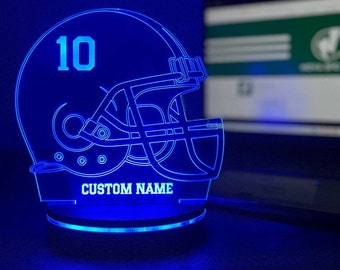 Custom football helmet Wooden Stand  Acrylic LED Night  Lamp, Personalized Sport fan, football  lover Lamp, Birthday Gift, custom name lamp