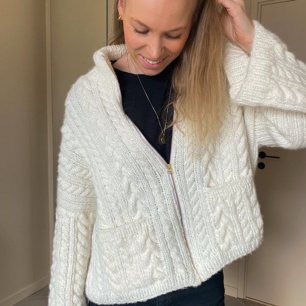 PDF Knitting pattern –  Adult/teen cable cardigan