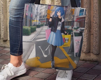 Retro Anime Girl Tote Bag: Trendy Canvas Shopper