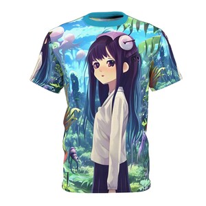 Anime Girl in Futuristic Forest T-Shirt - Unique and Stylish Tee for Anime Lovers