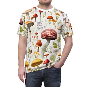 Cottagecore Mushroom T-Shirt, Mushroom Shirt, Retro Mushroom Shirt, Vintage Mushroom Shirt, Unisex Cut & Sew Tee (AOP), Small to 3XL